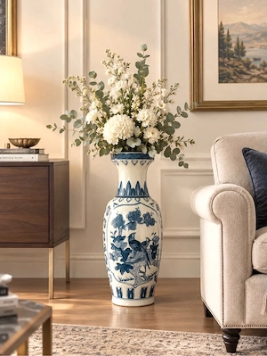 Chinesische Bodenvase   Vintage 1960er 70er, handbemalt, Vögel und blühende Zweige ,eine Augenweide