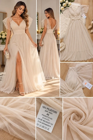 Elegantes Maxikleid Creme Champagner   NEU mit Etikett
