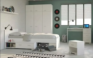 Jugendzimmer Set Bett, Schrank Nacht Tisch Kleiderschrank 90x200