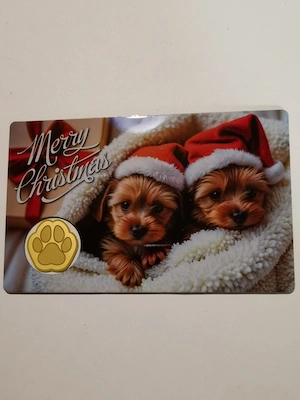 Goldmünze in Coincard "Hundewelpen - Merry Christmas" .999er Gold, 1 1000 oz Auflage nur 50.000 Stk.