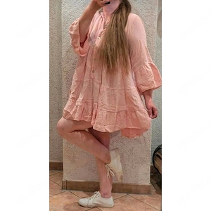 Made in Italy Tunika Kleid Boho Babydoll-Stil Rose Apricot M lässig geschnitten Trendy Y2K Streetsty