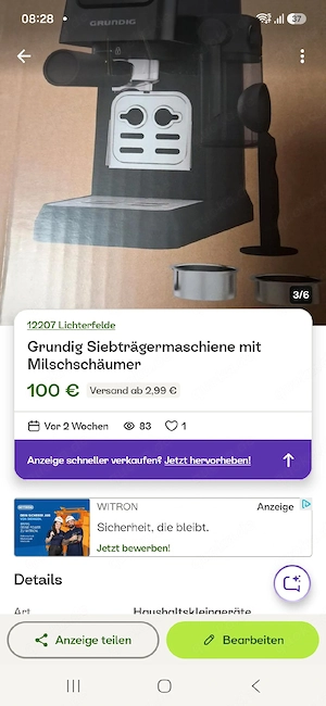 Siebkaffeemaschiene mit Milchschäumer
