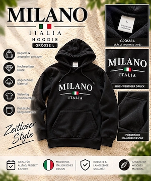 Stylischer Milano Italia Hoodie Gr. L | Schwarz | Lässiger Streetwear-Look