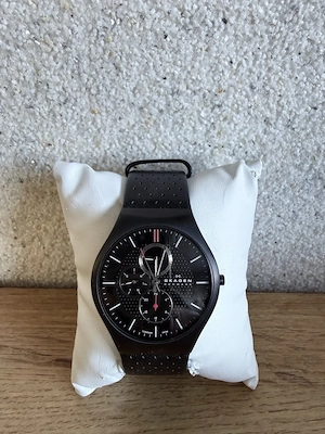 Skagen Herren Quarz Uhr Titan schwarz Lederarmband NEU 808XLTBLB