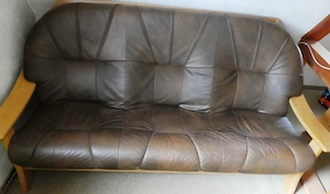 1er Sessel 2er und 3er Sofa Leder Gestell Eiche mit 2 Eichetische Bild 2
