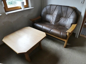 1er Sessel 2er und 3er Sofa Leder Gestell Eiche mit 2 Eichetische Bild 5