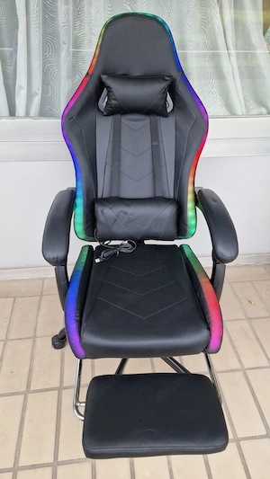 Gaming Stuhl mit LED, Massage, Computerstuhl mit Fußstütze
