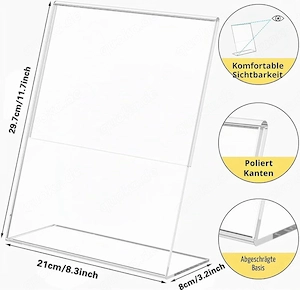5 Stück A4 Tischaufsteller L-Form Acryl Ständer Neu