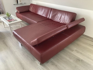 Schillig Ledercouch Ecksofa mit Ottomane + Hocker Bild 2