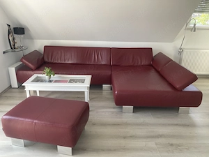 Schillig Ledercouch Ecksofa mit Ottomane + Hocker Bild 3