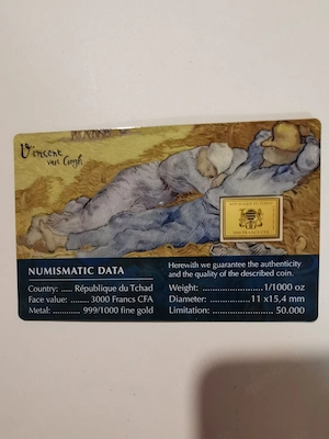 Goldbarren "Vincent van Gogh - Mittagsrast" in Coincard, 1 1000 oz Feingold  Bild 2