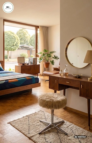 Mid Century Fellhocker Paar mit Chrom-Gestell  Bild 3