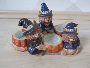 PARTYLITE TEELICHTHALTER Zauberkätzchen Trio Keramik Halloween