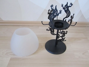 PARTYLITE TEELICHTLAMPE Geistertanz Halloween schwarz Metall Glas