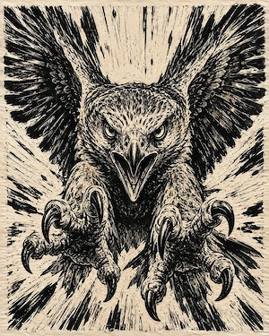HKD S92 K0905   Aggressiver Greifvogel im Ansturm   Kunstdruck A2 Pearl