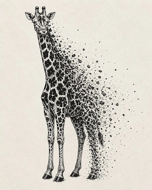 HKD S92 K0915   Zerfallende Giraffe in Linocut-Stil   Kunstdruck A2 Pearl