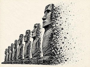 HKD S93 K0920   Zerfallende Moai-Statuen in Perspektive   Kunstdruck A2 Pearl