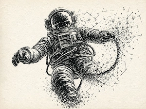 HKD S94 K0921   Astronaut auflösende Zerfallsspuren   Kunstdruck A2 Pearl