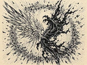 HKD S94 K0928   Phoenix im Sturm der Zerstörung   Kunstdruck A2 Pearl