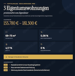 3x vermietete Eigentumswohnung mit Garage zu vekaufen