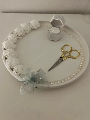 2-teiliges Verlobungs- Hochzeits-Set (Handmade)   Ringtablett & Kranz 