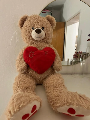 Plüschbär mit Herz  Titel: Großer Kuschelbär   Teddybär mit rotem Herz G F