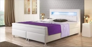Boxspringbett Monaco 180x200 Kunstleder Weiss  Die Grundlage für dieses Boxspringsystem bildet ein H
