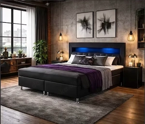 Boxspringbett 180x200 Bettkasten Kunstleder Schwarz Komfortbett