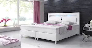 Boxspringbett 180x200 mit Bettkasten Kunstleder Weiß Komfortbett