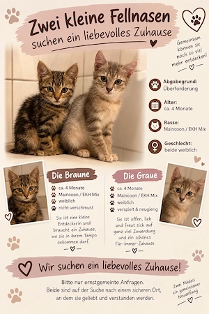 Zwei süße Maine-Coon-Mix Weibchen suchen ein liebevolles Zuhause     