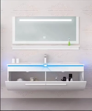 Badmöbel Set 120 cm Weiss Hochglanz Badezimmer Möbe LED System