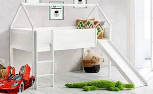 Kinderbett Hochbett mit rutsche hausbett Spielbett Kiefer Massiv