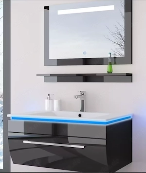 Badmöbel Set 60 cm in Schwarz mit LED Hochglanz Badezimmer Möbel