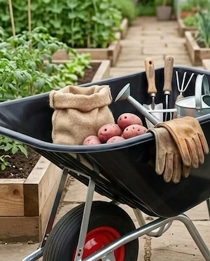  Rentner hilft im Garten  
