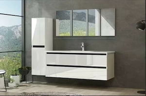 Badmöbel Set 120 cm Weiß   Schwarz Hochglanz Badezimmer Möbel