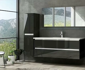 Badmöbel Set 120 cm in Schwarz   Weiß Hochglanz Badezimmer Möbel