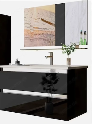 Badmöbel Set 60 cm Schwarz   Weiß Hochglanz Badezimmer Möbel