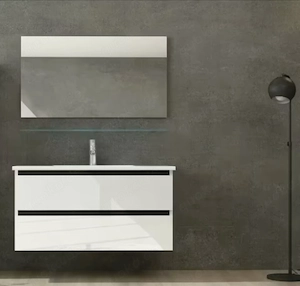 Badmöbel Set 90 cm in Weiß   Schwarz Hochglanz Badezimmer Möbel