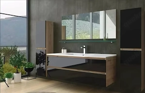 Badmöbel Set 120cm Schwarz   Eiche Unterschrank Badezimmer Möbel