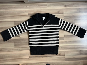 H&M Strickpullover Troyer gestreift Oversized Größe S 2x getragen Zip Pulli