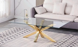 Couchtisch Glas 120cm modern Gold Metall   neu & unbenutzt