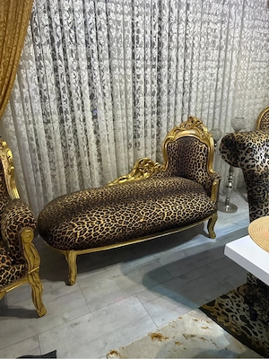Barock Recamiere Chaise Longue Leopard Gold