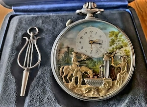  Reuge Sainte-Croix Prunk-Taschenuhr mit Figurenautomat