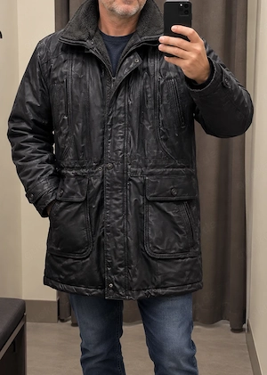 Vintage, Herrenjacke, Lederjacke, Jacke, Parka, echt Leder, ca. Gr. M L, schwarz