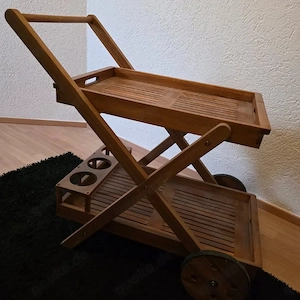Servierwagen aus Holz   Teewagen   Barwagen mit Flaschenhalter