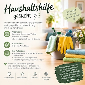 Liebe und zuverlässige Haushaltshilfe gesucht 