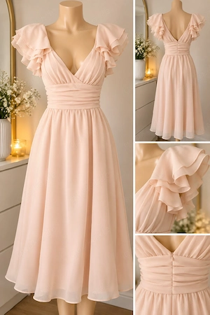Elegantes rosa Kleid mit Volantärmeln