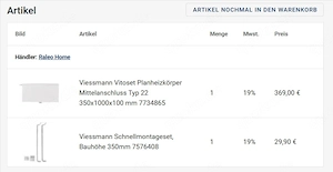 Heizkörper Viessmann Typ 22 350x1000x100 mm mit Mittelanschluss