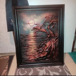 Lederbild Handarbeit   Deko   Wohnzimmer   Vintage 62x76cm