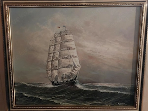 Ölgemälde  Segelschiff-Seekatz  mit schönen Rahmen